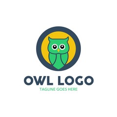 Unique owl logo with minimalist shapes and colors