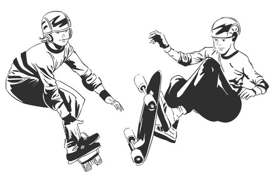 Stock illustration. Skater on action.