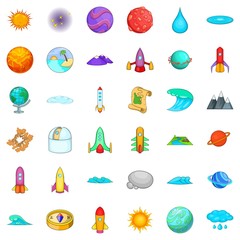 Astronomy icons set, cartoon style