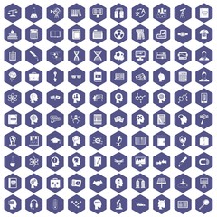 Fototapeta na wymiar 100 knowledge icons hexagon purple