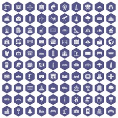 Fototapeta na wymiar 100 landscape element icons hexagon purple
