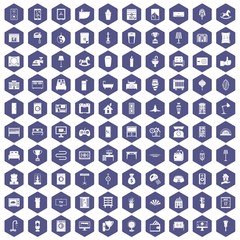 Fototapeta na wymiar 100 interior icons hexagon purple