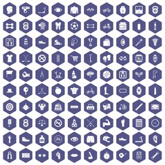 Fototapeta na wymiar 100 kettlebell icons hexagon purple