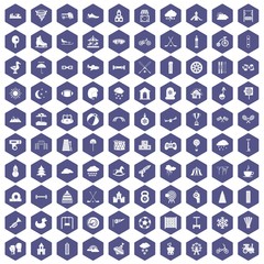 100 kids games icons hexagon purple