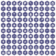 Fototapeta na wymiar 100 kindergarten icons hexagon purple