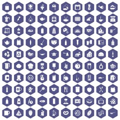 100 kitchen icons hexagon purple