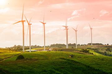 Wind turbines generate electricity on mountain wind power