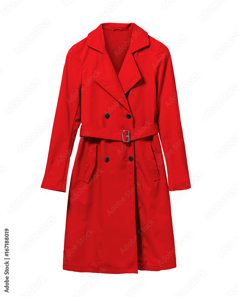 Sticker Red elegant woman autumn coat isolated white