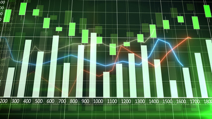 Sales bar chart with a green background. Abstraction.