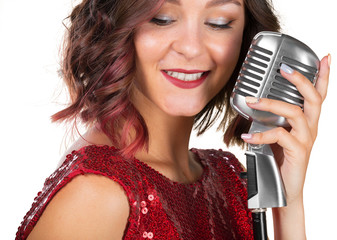 Beautiful female singer singing a song