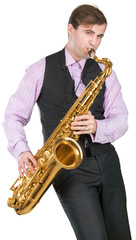 Fototapeta na wymiar Man playing on a saxophone