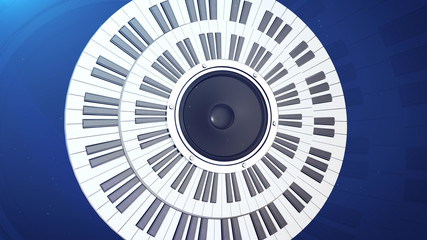 Piano keys in a circle over an audio monitor