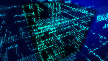 Hi-tech cyberspace with flying digits, formulas