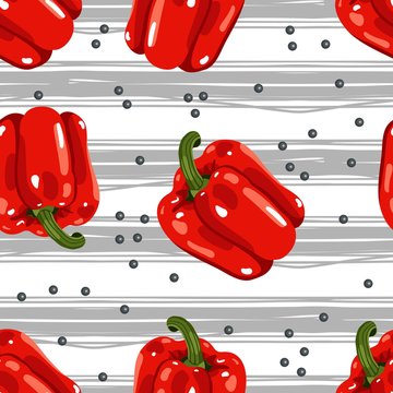 Vector Seamless Pattern With Red Bell Pepper