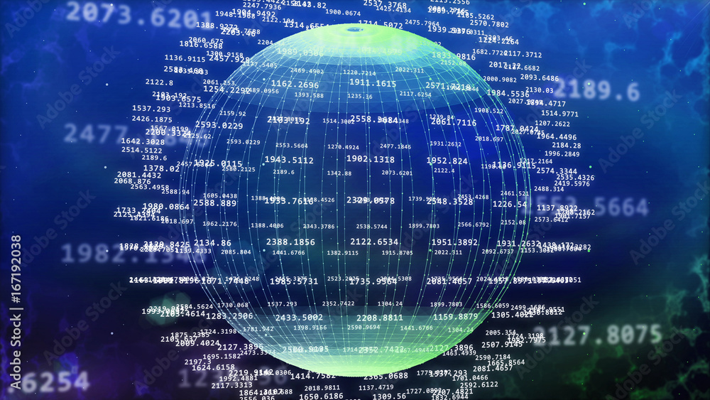 Poster cyberspace with curby longitude lines and data