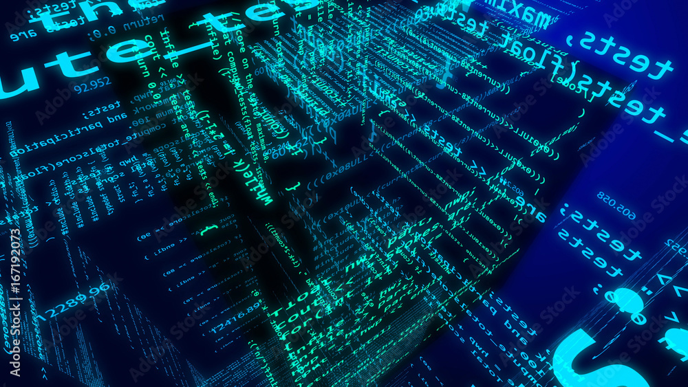 Poster futuristic cyberspace with a cube inside and digit