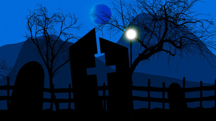 Halloween background with spooky graveyard
