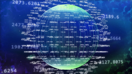 cyberspace with curby longitude lines and data