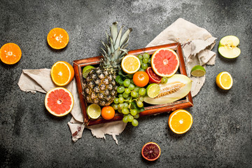 Ripe fruits in the old tray.