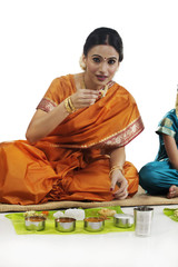 South Indian woman having lunch 