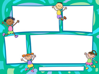Fototapeta premium Vector brochure backgrounds with cartoon children. Infographic template design.