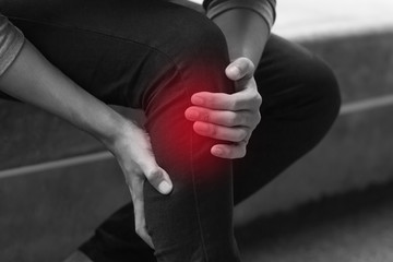 sick man suffers from knee joint pain, osteoarthritis