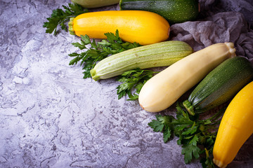 Assortment of raw fresh zucchini