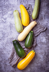 Assortment of raw fresh zucchini