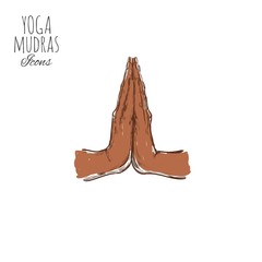 Namaste. Indian mudra. Spirituality. India. Yoga. Vector hand drawn poster, template, print.