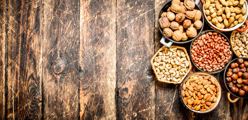 Various nuts in bowls.