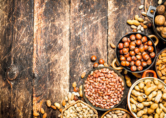 Various nuts in bowls.