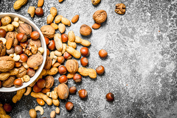 Different nuts in a bowl.