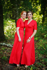 Pretty and funny bridesmaids having fun on the wedding of their friend.