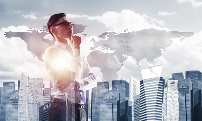 Concept of business success and control with confident boss agai