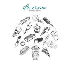 Hand drawn ice cream set. Vector isolated objects