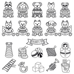 Kids toy set. Baby background. 