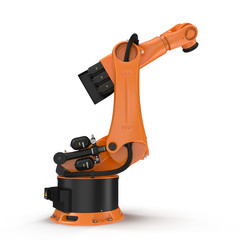 Industrial Robotic Arm isolated on white. 3D illustration, clipping path