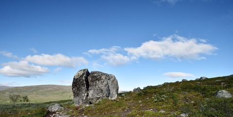 Big stone with rift in Lapland, Malla National Reserve