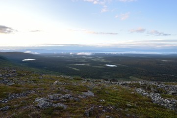 Lapland wild landscape with mountains and lakes, Pallastunturi, Palkaskero