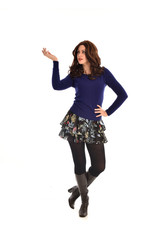 Full length portrait of a brunette girl wearing casual modern clothes. standing pose, isolated against white background