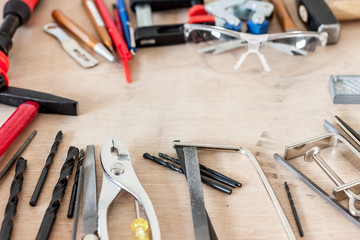 black and white many different tools in mess