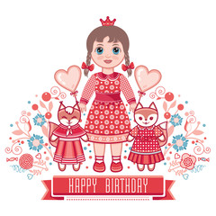Happy birthday - greetings card for girl.