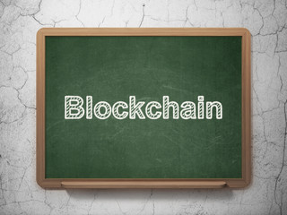 Banking concept: Blockchain on chalkboard background