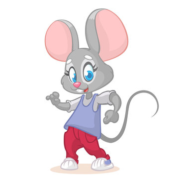 Illustration of a dancing mouse. Hipster cartoon mouse posing. Vector image of pretty mouse mascot