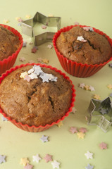 Christmas muffins with decoration close up