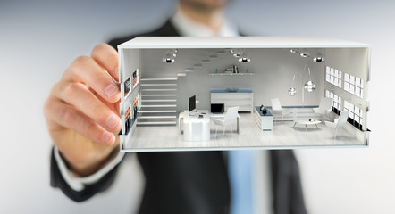 Businessmank drawing white 3D rendering apartment plan