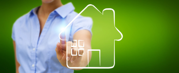 Businesswoman touching manuscript real estate plan project