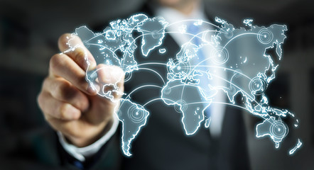 Businessman drawing world connection sketch