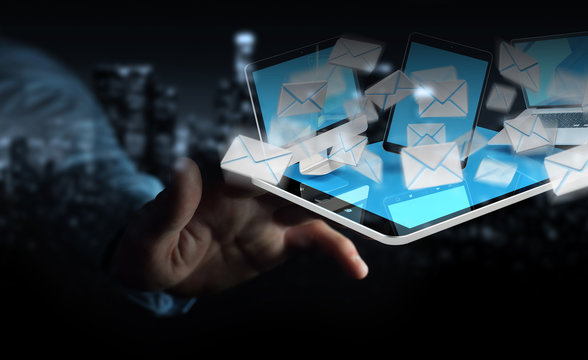 Businessman receiving e-mails on his digital devices 3D rendering