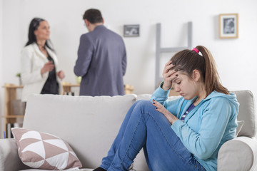 Family scene. Parents divorce and fight
